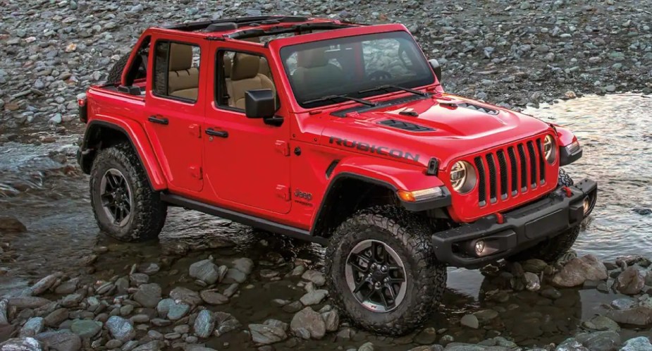 A red 2022 Jeep Wrangler 