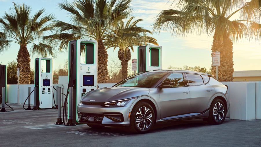 A 2022 Kia EV6 at a Electrify America charging station