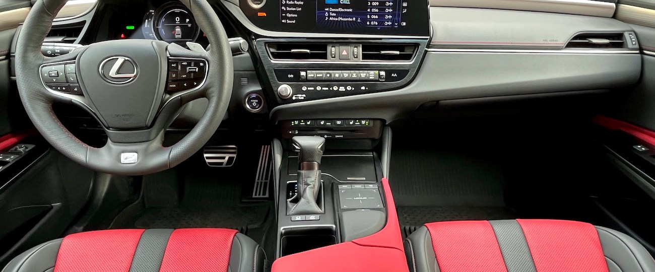 2022 Lexus ES300h F Sport red and black interior