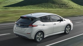 a white 2022 nissan leaf, an affordable ev that is being phased out by nissan