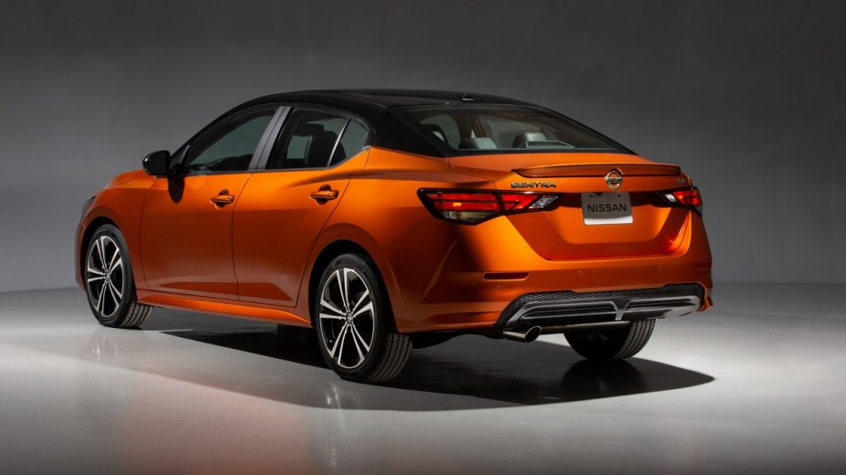 the rear end of a new 2022 nissan sentra, a upscale new compact sedan and a top choice for any driver