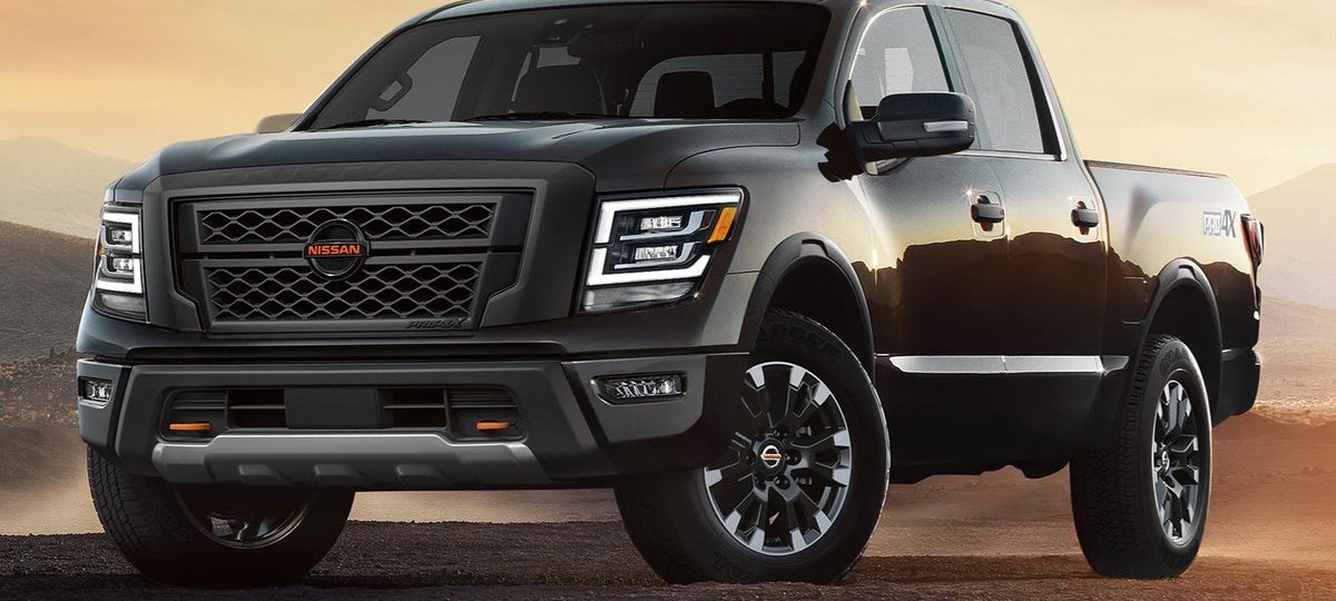 The 2022 Nissan Titan parked in the dirt