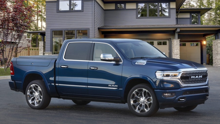 Blue 2022 Ram 1500 with an EcoDiesel engine