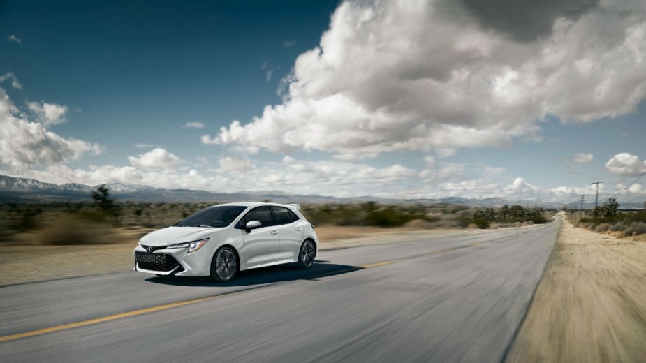 a new white 2022 toyota corolla hatchback, a stylish hatchback available for sale