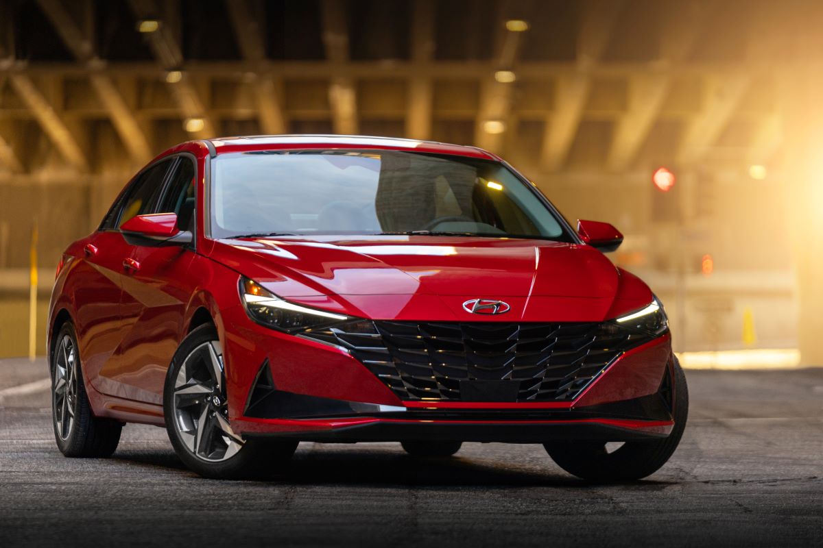 Red 2023 Hyundai Elantra midsize sedan