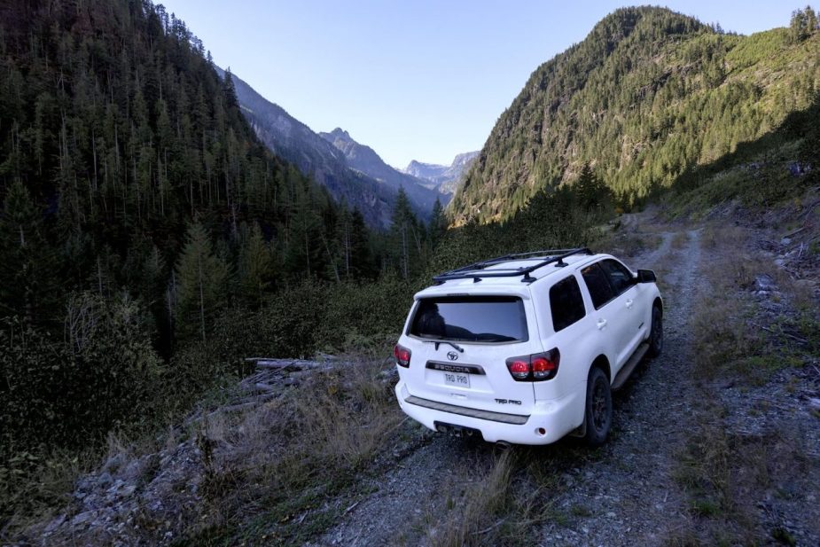 2022 Toyota Sequoia in white going up a hill