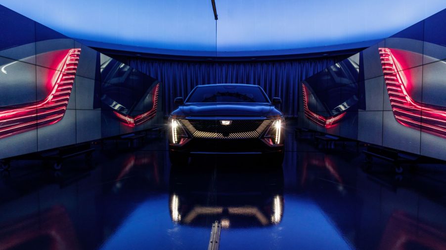 The 2023 Cadillac Lyriq Debut Edition all-electric luxury SUV model promotional shot