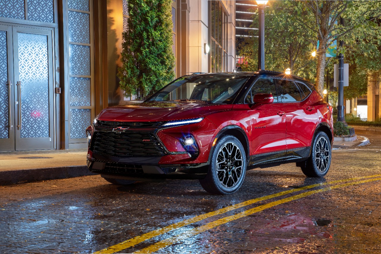 2023 Chevy Blazer in Red on a street