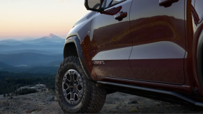 2023 GMC Canyon AT4X Teaser photo of the wheels with a Mountain View