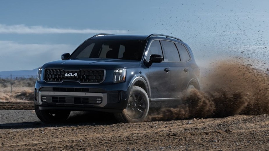 A 2023 Kia Telluride playing in the dirt. The new off-road package should help the Telluride go more places. 