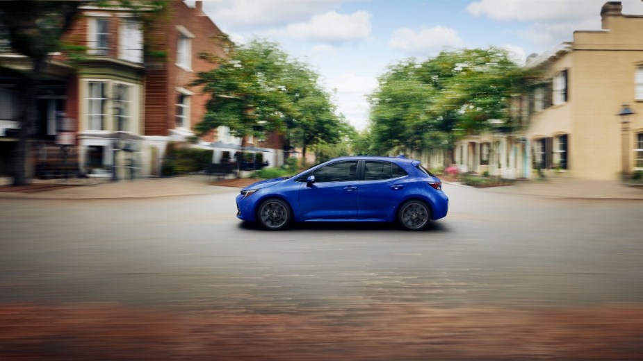 a blue 2023 toyota corolla hatchback, a restyled and upgraded hatchback more drivers will love
