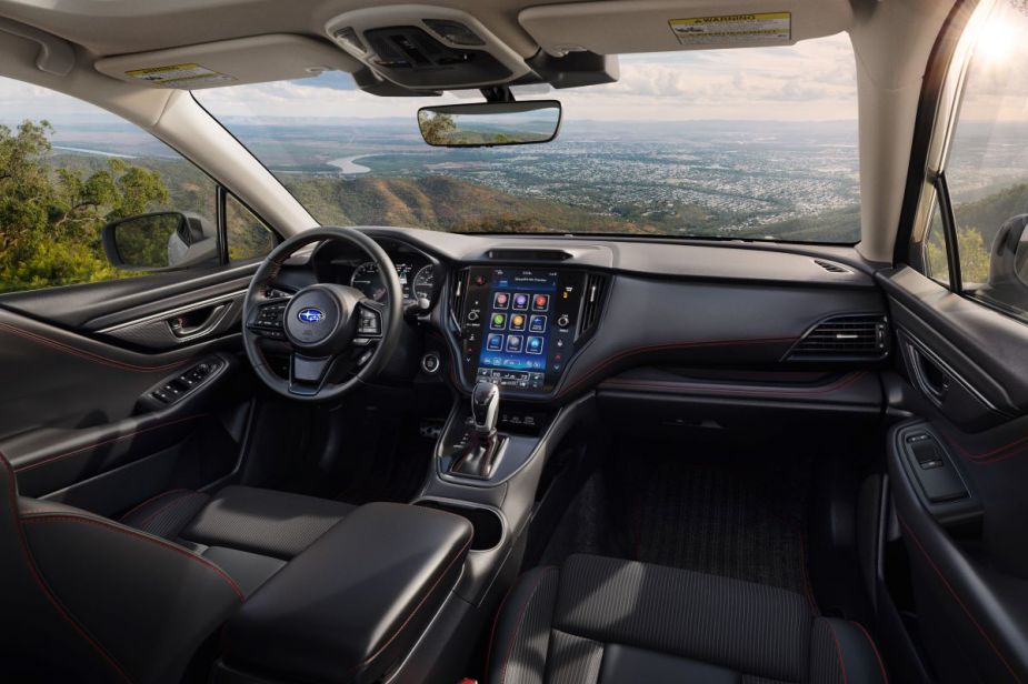 Black cloth interior of the 2023 Subaru Legacy Premium trim level - What is the MySubaru mobile app?