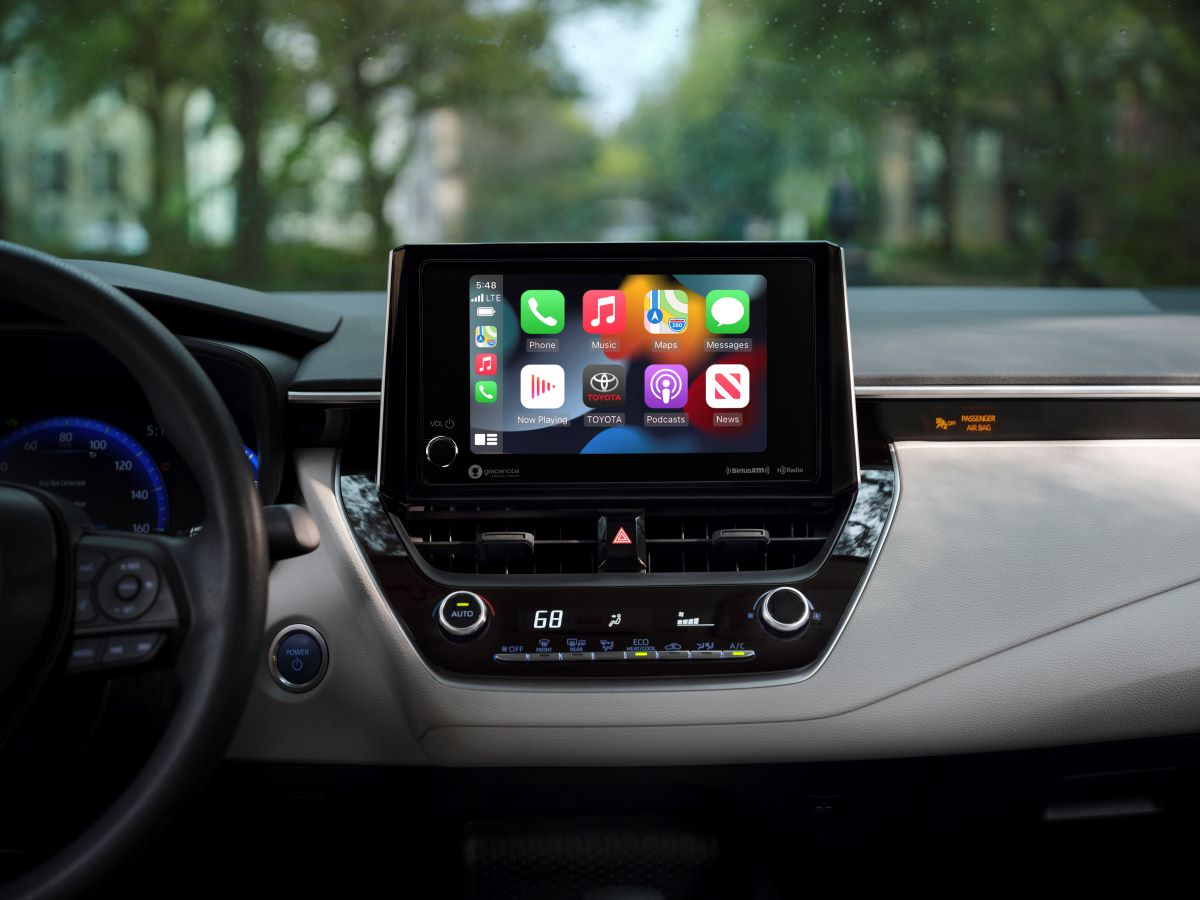 Raised infotainment screen of the 2023 Toyota Corolla compact sedan
