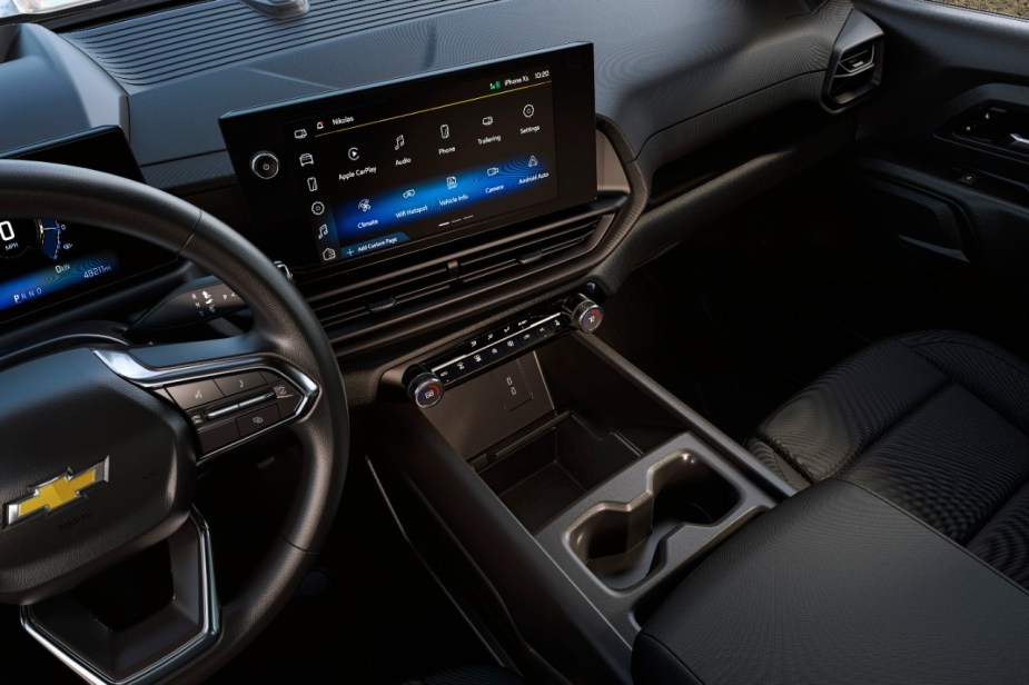 Interior dashboard view of the 2024 Silverado EV WT.