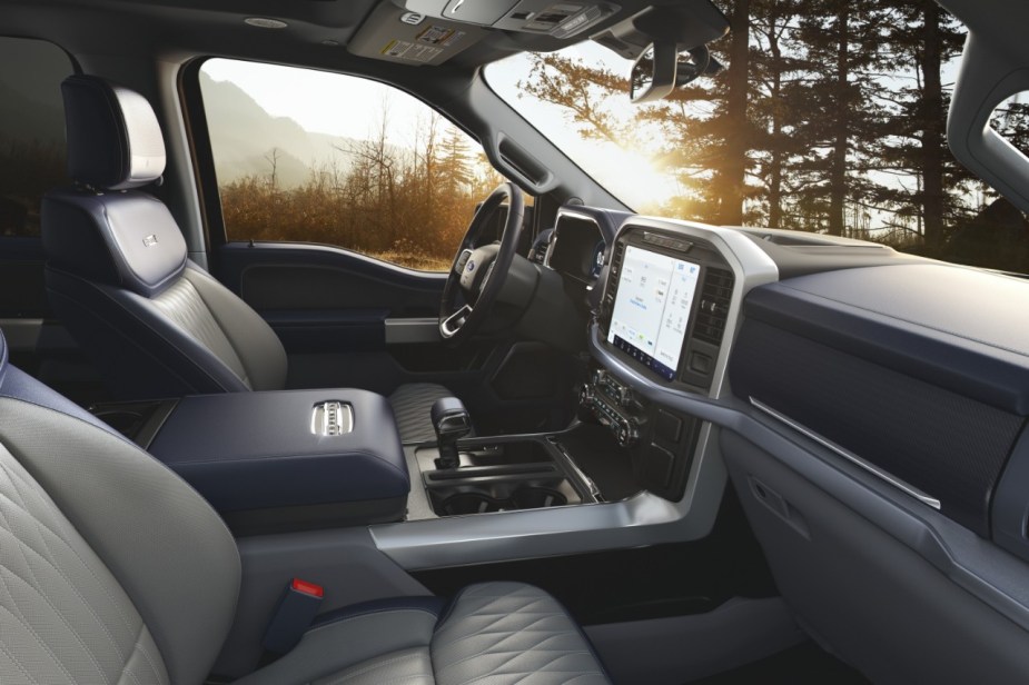 The interior of the 2022 F-150 Limited in gray