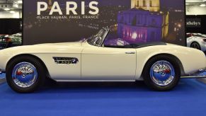 A BMW 507 roadster convertible model on display during an RM Sotheby's car collectors event at Olympia London