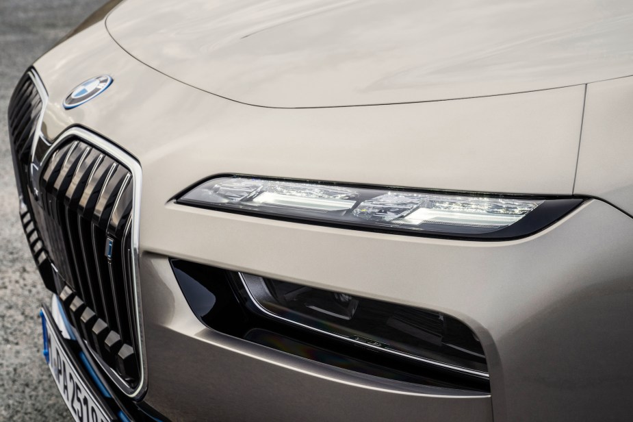 A BMW i7 with Swarovski crystals in the headlights.