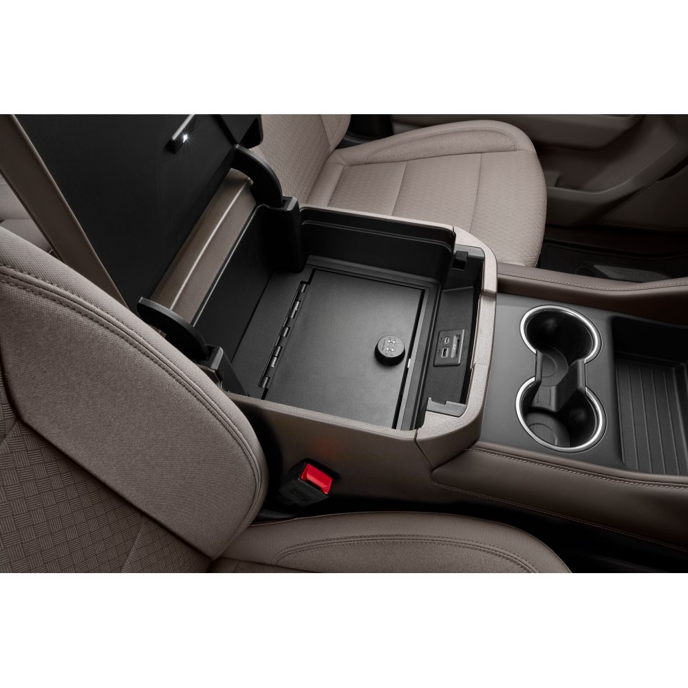 Chevrolet and other OEMs offer a locking console box. While it's not sold as a truck gun safe, it's a good start. 