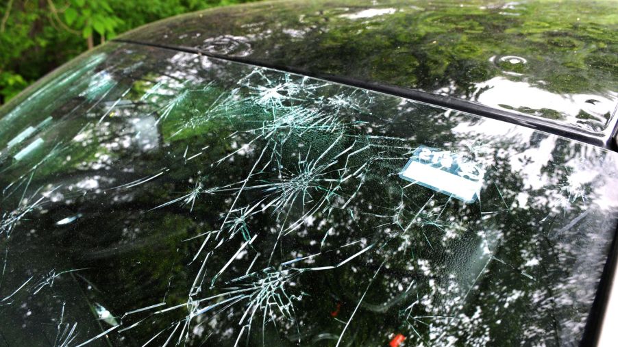 A cracked windshield.