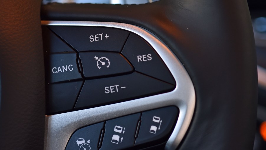 A cruise control panel in a car.