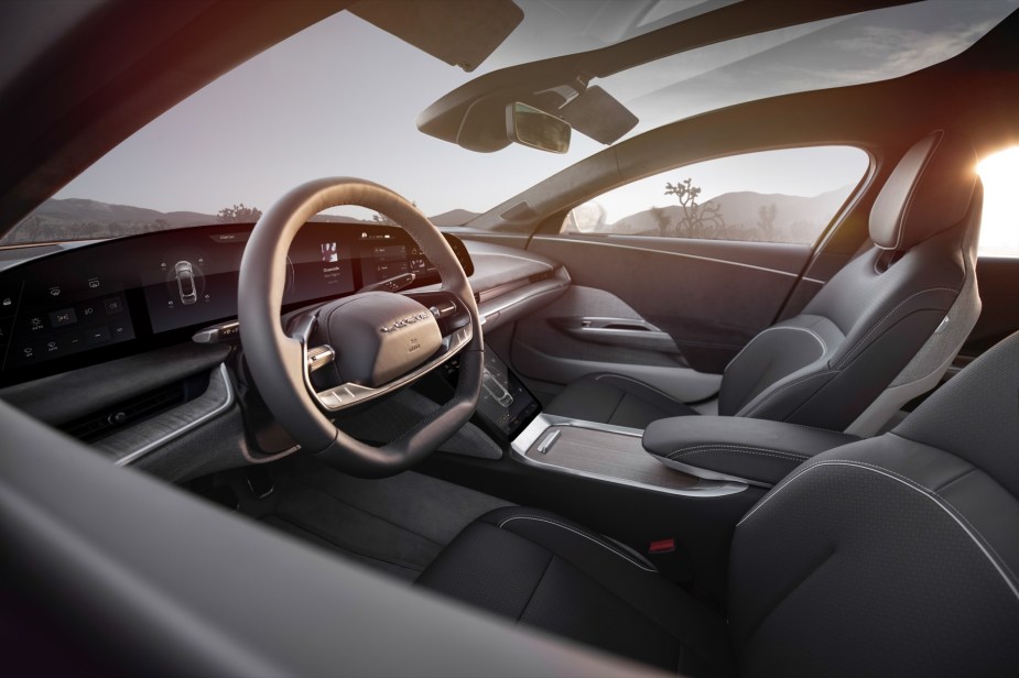 Dashboard and front seats in 2022 Lucid Air, the only electric car with over a 500-mile driving range