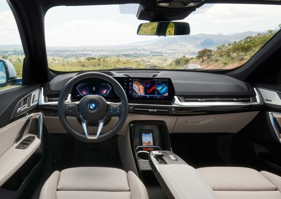 Dashboard and front seats in 2023 BMW X1, highlighting its release date and price