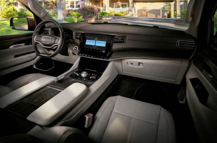 Dashboard and front seats in 2023 Jeep Wagoneer, highlighting its release date and price