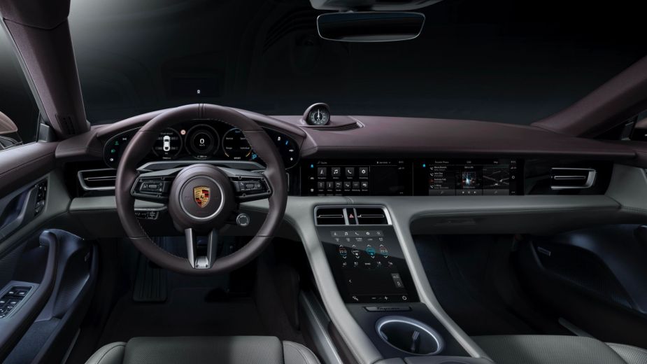 Dashboard and front seats in 2023 Porsche Taycan, highlighting its release date and price