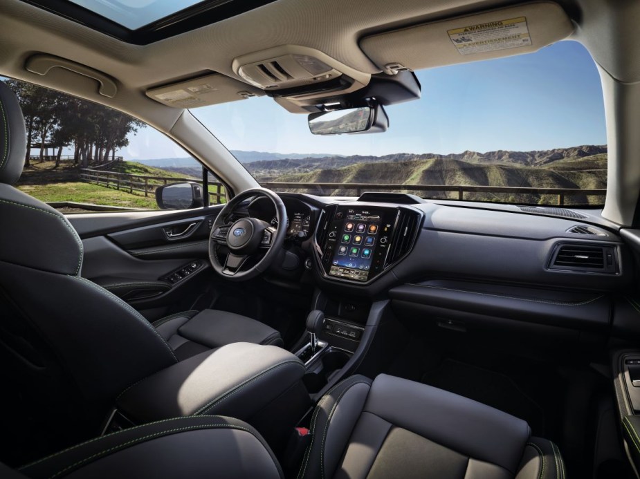 Dashboard and front seats in 2023 Subaru Ascent, highlighting its release date and price