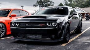 The Dodge SRT Demon, pictured here at a show, had mysterious options, like a $1 crate.