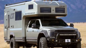 An overland vehicle, the EarthRoamer LTi in the desert.