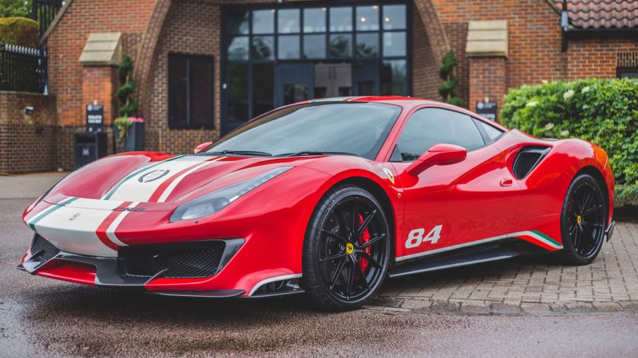 A Ferrari 488 Pista with an Italian V8 engine seen at the Essendon Country Clubs Supercar show in Hatfield, U.K.
