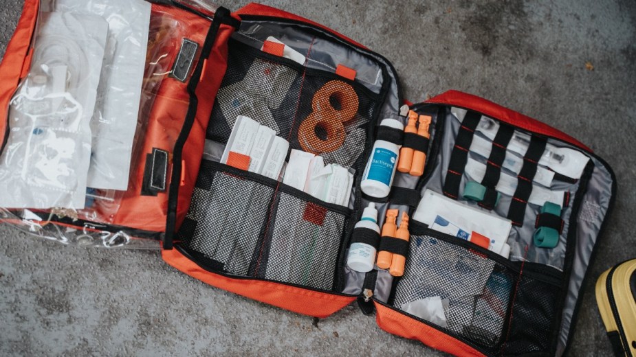 a first aid kit with all of the necessary equipment, a great thing to have on a road trip