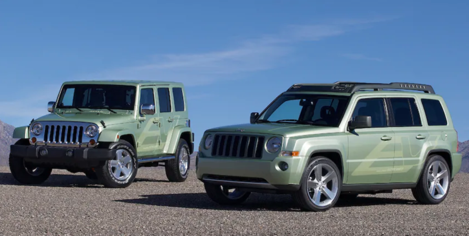 A hybrid Jeep Wrangler and Jeep Liberty parked in the dessert
