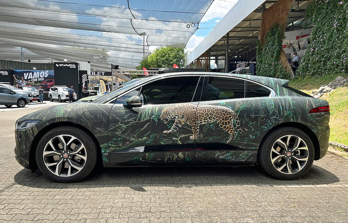 Jaguar I-Pace wrapped in jungle-themed vinyl