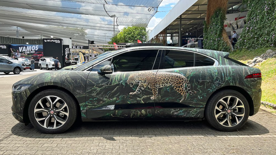 Jaguar I-Pace wrapped in jungle-themed vinyl