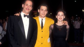 John Waters, Johnny Depp and Winona Ryder during Cry-Baby Premiere, where Johnny Depp's Harley-Davidson from 'Cry Baby' appeared.