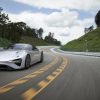 2025 Lexus Battery Electric supercar on racetrack taking corner