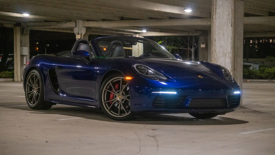 Porsche 718 Boxster S with PDK Dual Clutch Automatic Transmission in parking garage at night