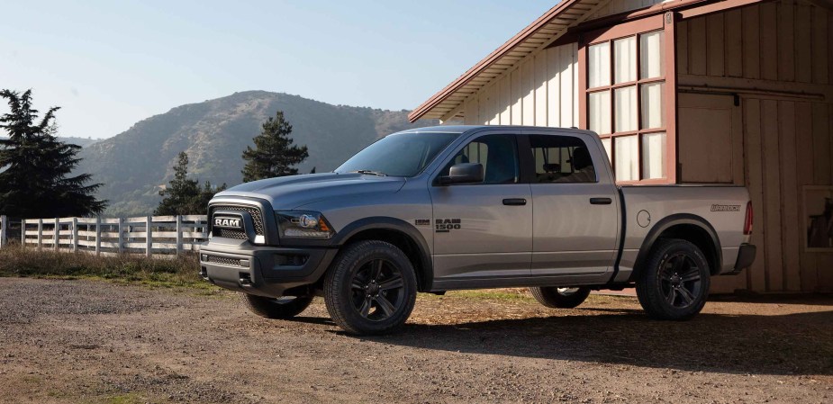 Side view of gray 2022 Ram 1500 Classic, the only full-size pickup truck that costs less than $30,000
