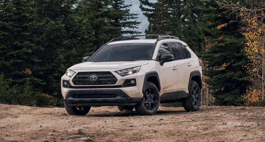 A white 2022 Toyota RAV4 crossover SUV is parked outdoors. 