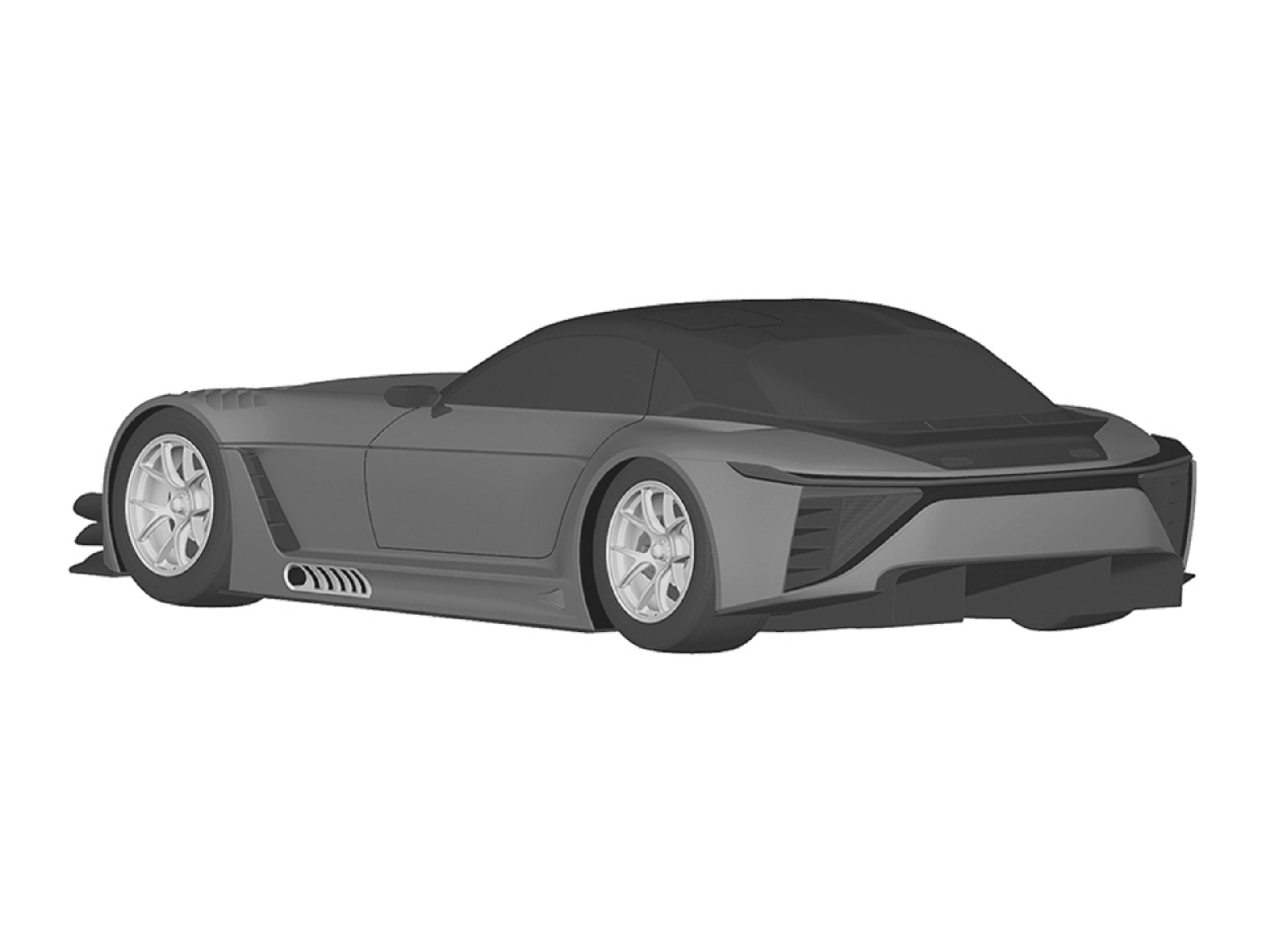 The rear 3/4 view image of a Toyota GT GR3 from a Toyota patent