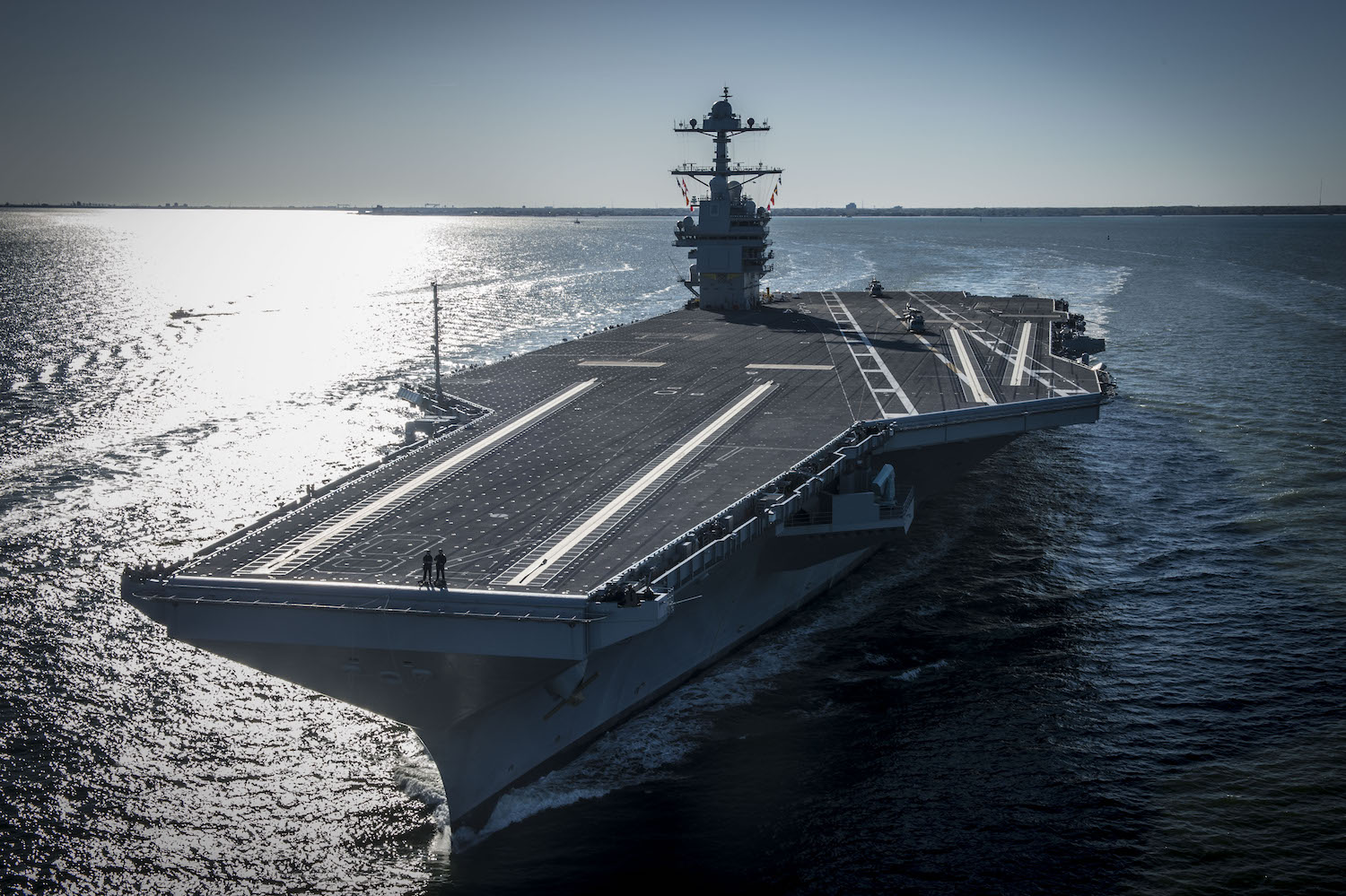The USS Gerald Ford Navy aircraft carrier on its maiden voyage.
