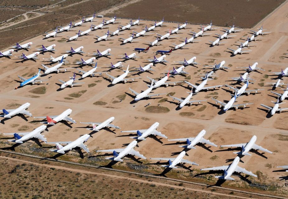 An 'Airplane Boneyard' facility located next to the Southern California Logistic Airport in Victorville