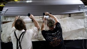 Assembling a camper trailer at Riverside RV in LaGrange, Indiana