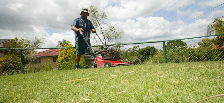 A great lawn mower to mow your grass with being used by someone mowing their grass.