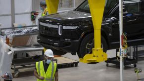 Vehicle assembly at a Rivian plant in Normal, Illinois