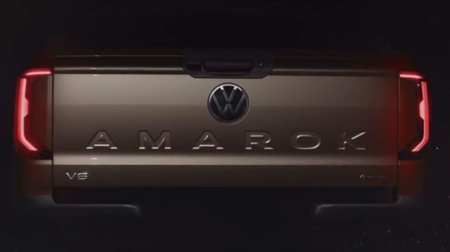 The rear-end of a Volkswagen Amarok small truck.