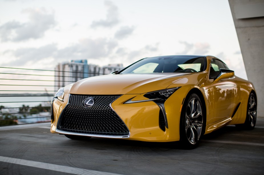 A side view of a yellow Lexus LC 500