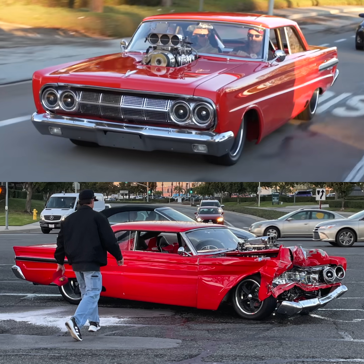 The 1,300 hp Mercury Comet before and after the car accident